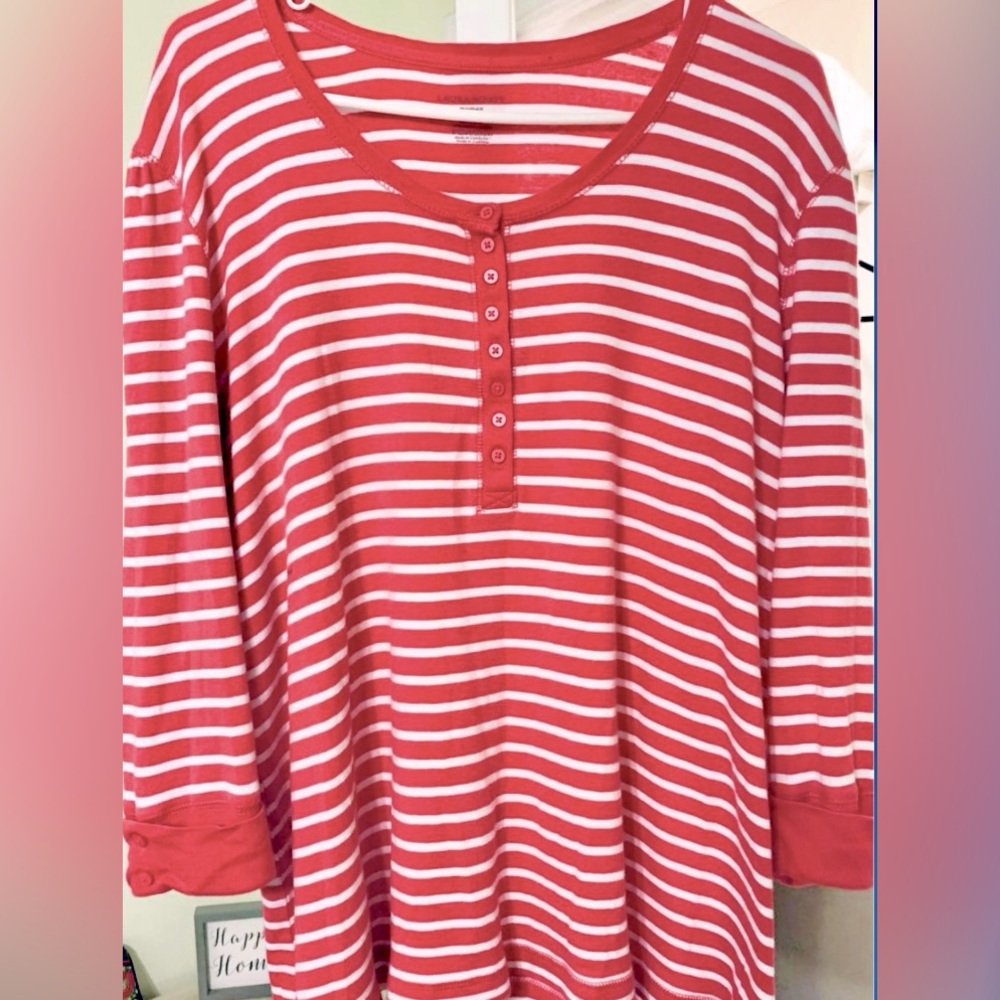 Laura Scott Pink & White Striped Shirt w/ Elbow Length Cuffo Sleeves 20/22